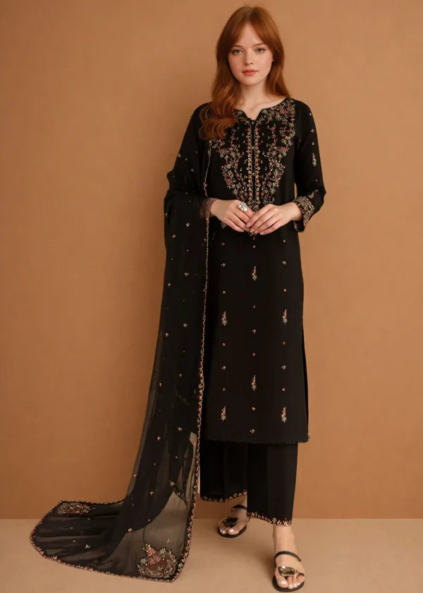 Parsa Embroidered - 3 Pieces - Black - Chaudhary Arts