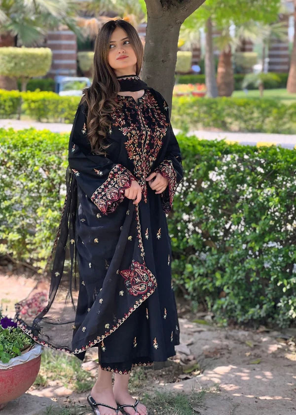 Parsa Embroidered - 3 Pieces - Black - Chaudhary Arts