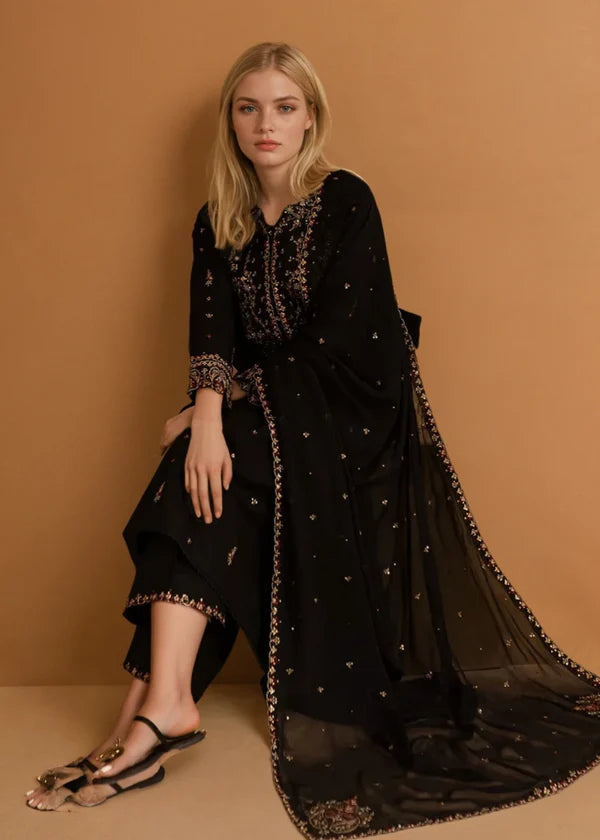 Parsa Embroidered - 3 Pieces - Black - Chaudhary Arts