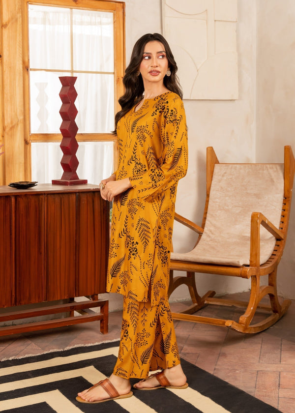Leave printed mustard - 2pcs - Chaudhary Arts