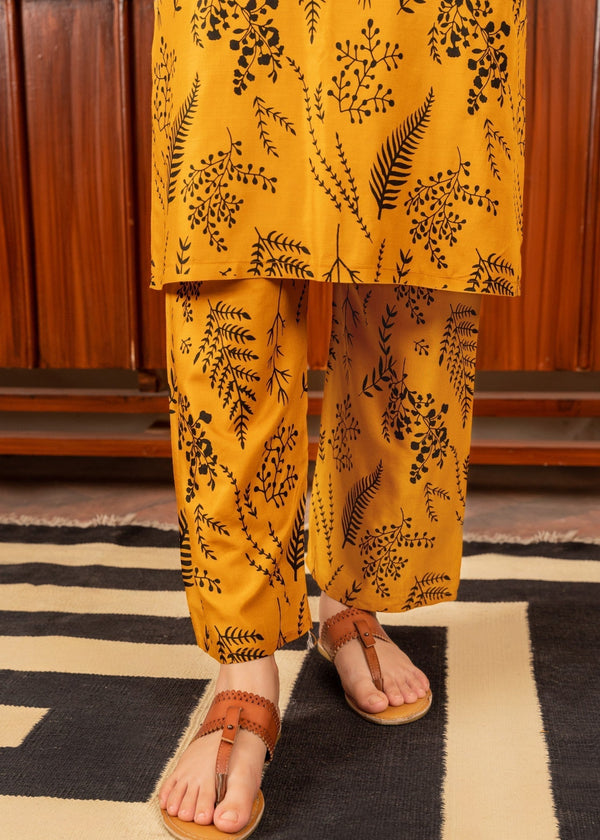 Leave printed mustard - 2pcs - Chaudhary Arts