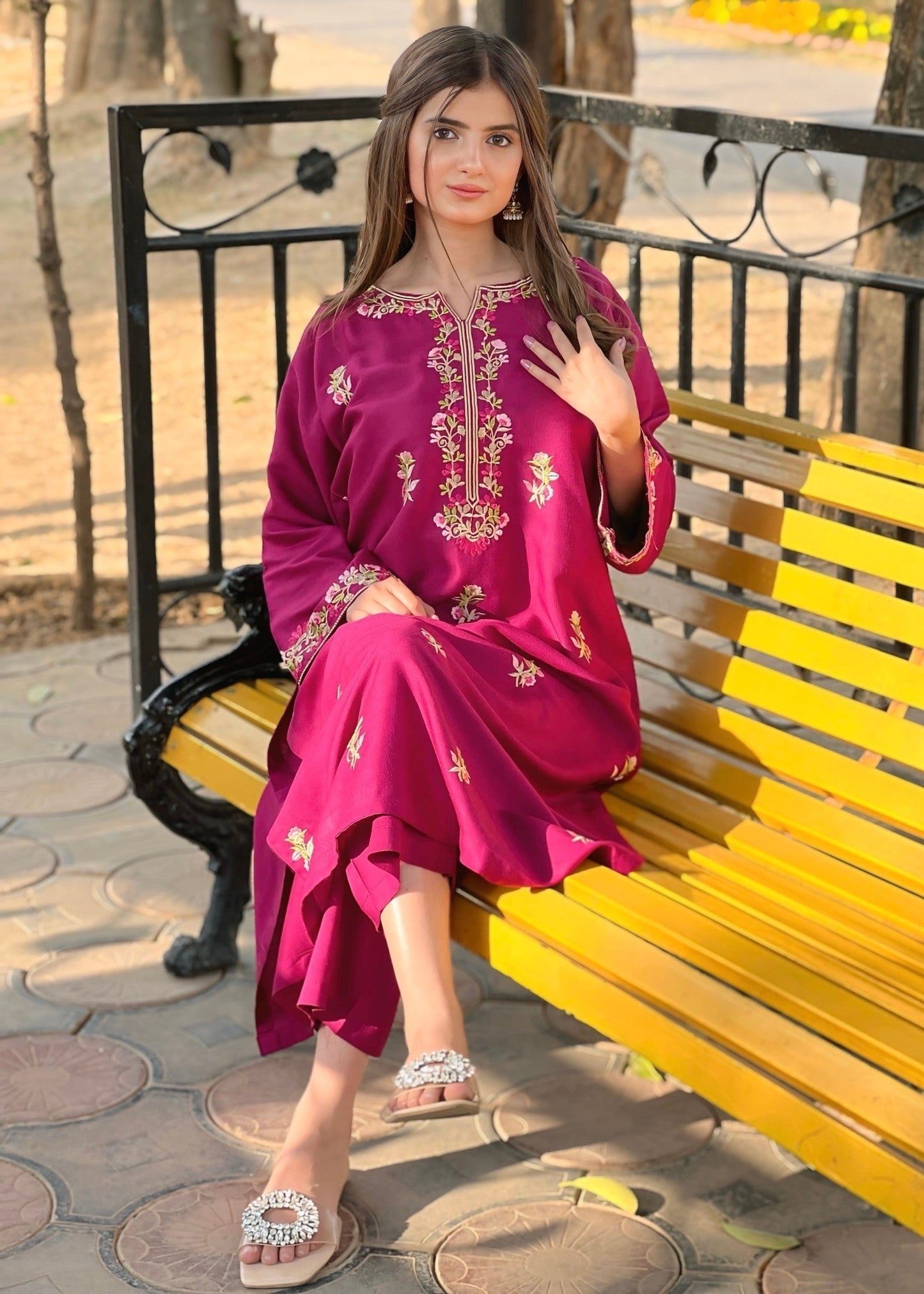Rosebud Embroidered 2pcs - plum - 2 pcs - Chaudhary Arts