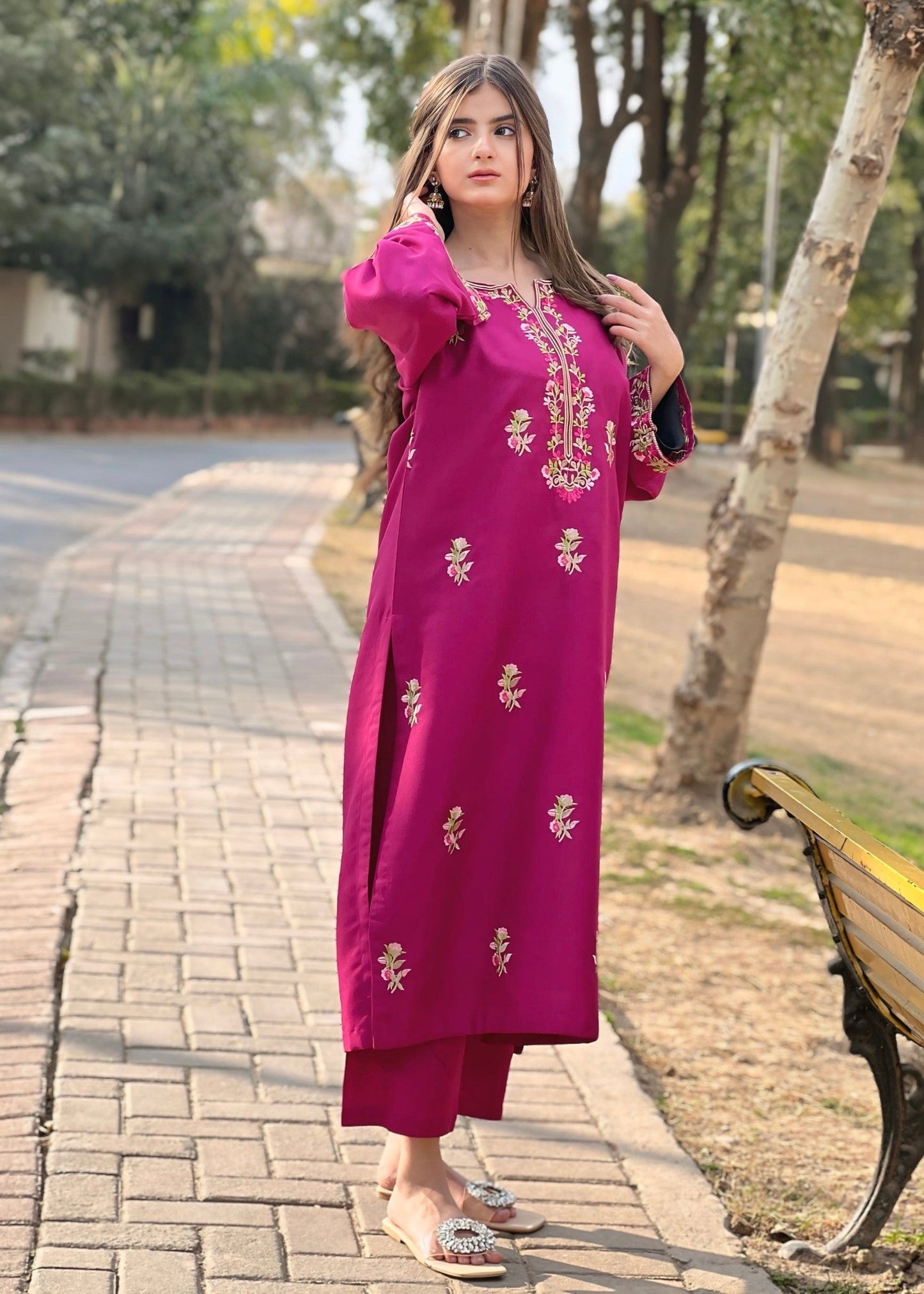 Rosebud Embroidered 2pcs - plum - 2 pcs - Chaudhary Arts