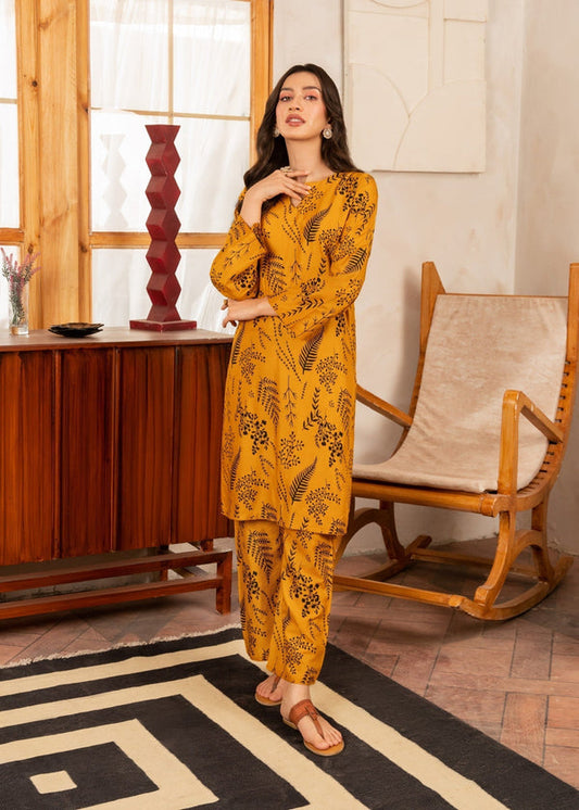 Leave printed mustard - 2pcs - Chaudhary Arts